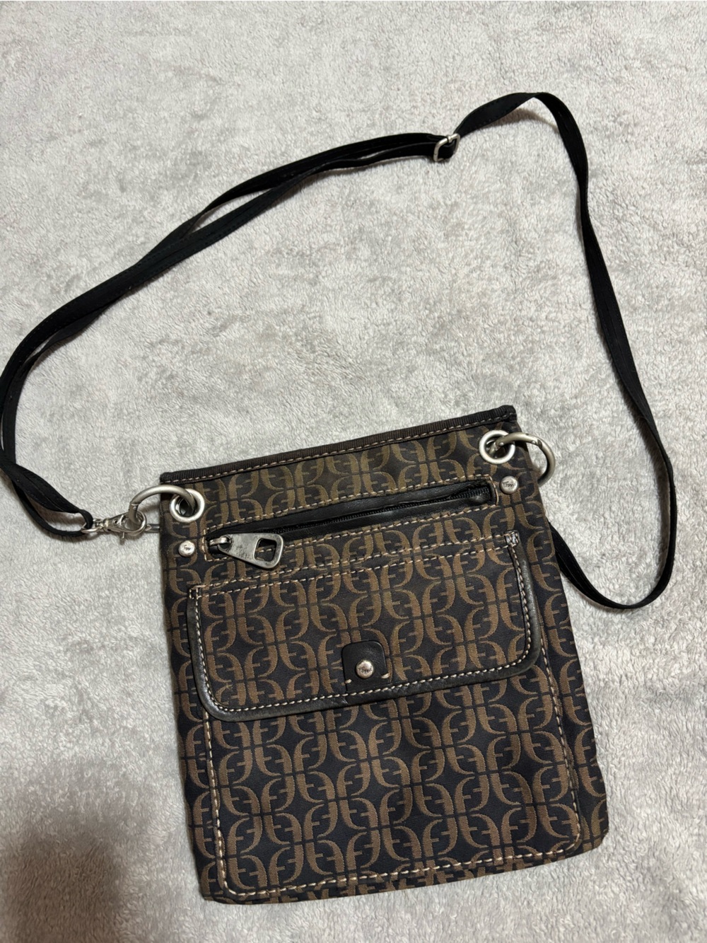 Fossil Brown and Black Patterned Messenger Crossbody